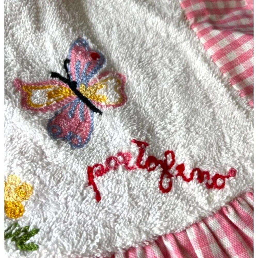Vtg PINK-WHITE CHECK Pinafore Apron Dress Side Ties Terry Embroidered Yoke 12 M